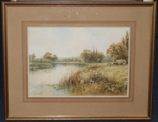 Henry James Kinnard (fl.1880-1920) Haycarts beside the river 11.5 x 16.5in.